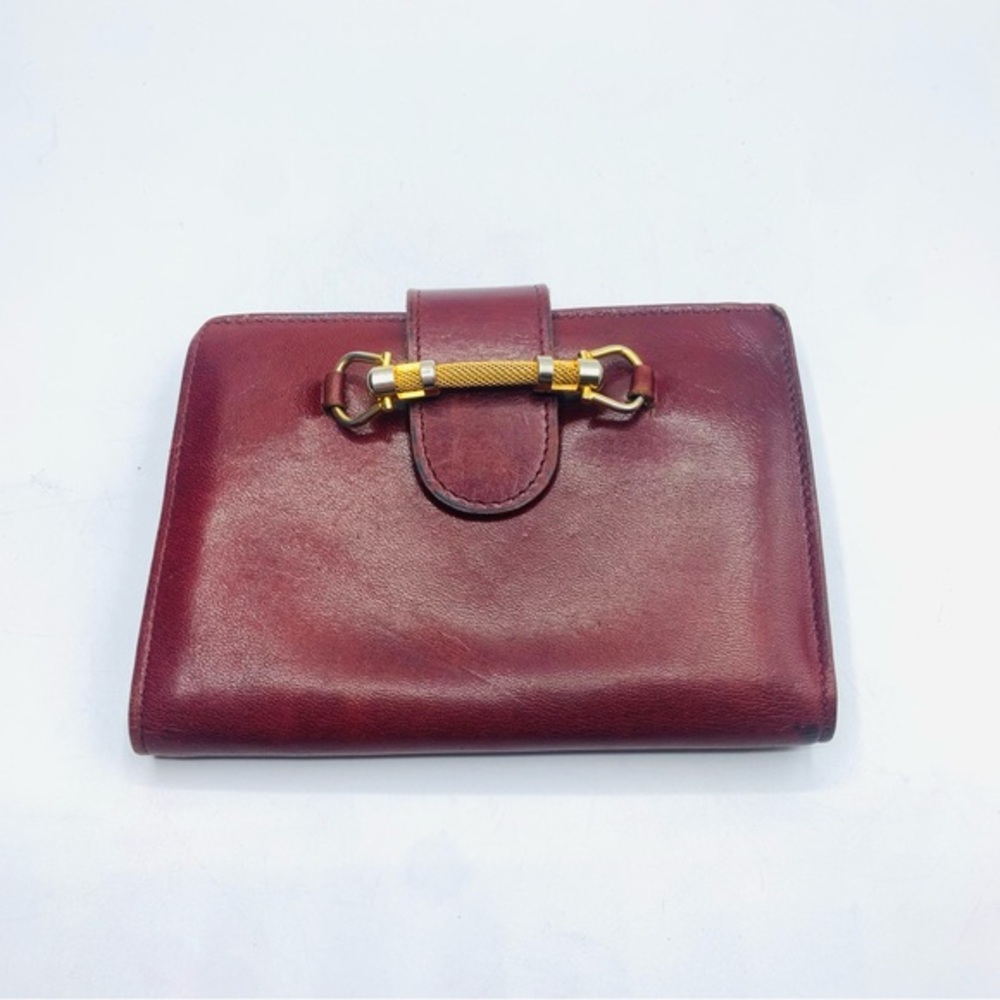 Vintage Burgundy Leather Wallet with Gold Horsebit Detail – Equestrian Style - Picture 1 of 16